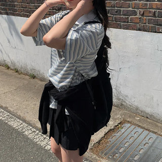 Large size rugby striped polo shirt