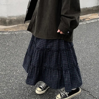 Frilled check tiered skirt