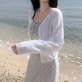 [4 colors] Sun protection sheer lightweight V-neck summer cardigan
