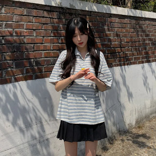 Large size rugby striped polo shirt