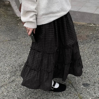 Frilled check tiered skirt