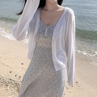 [4 colors] Sun protection sheer lightweight V-neck summer cardigan