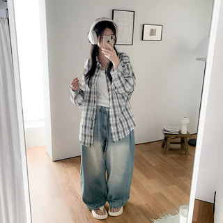 Large size check shirt