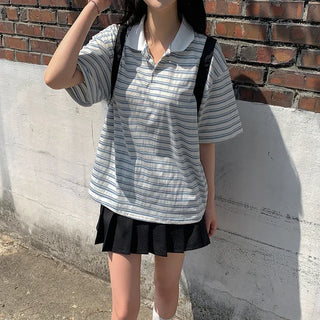 Large size rugby striped polo shirt