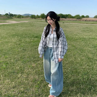 Large size check shirt