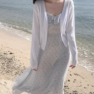 [4 colors] Sun protection sheer lightweight V-neck summer cardigan