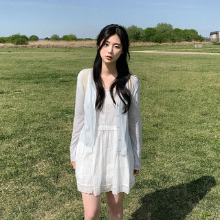 [5 colors] See-through V-neck cardigan