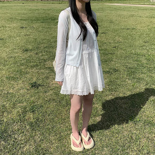 [5 colors] See-through V-neck cardigan