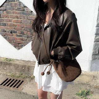 Cropped faux leather blouson