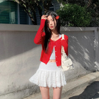 Cropped Layered Round Neck Cardigan
