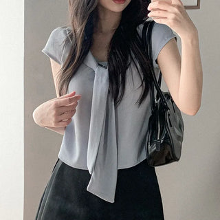 Tie-cap sleeve silky blouse