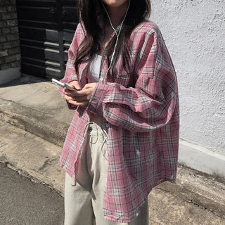 Pink checkered oversized shirt
