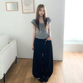 [3 colors] Polka Dot Lace Shirred Puff Sleeve Short Sleeve Slim T-Shirt
