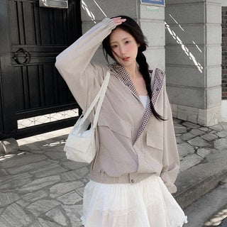 Checkered pattern hooded mountain parka