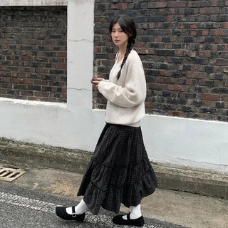 Frilled check tiered skirt