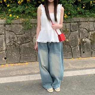 (Can be worn front or back) Layered Ribbon Prill Bustier Blouse