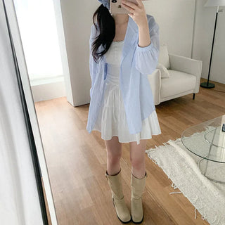 Sheer Stripe Shirt Hoodie - Oversized Silhouette