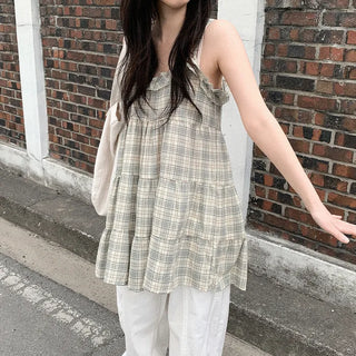 Checked layered mini dress