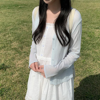 [5 colors] See-through V-neck cardigan