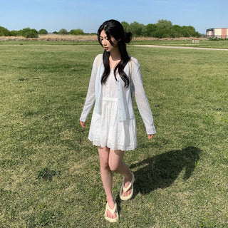 [5 colors] See-through V-neck cardigan