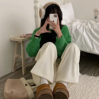 Fleece-lined ribbed wide-leg training pants