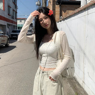 (Set) Bolero Summer Cardigan & Flower Lace Cap Sleeve Dress Set