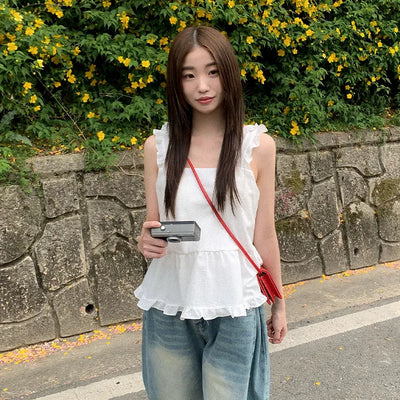 (Can be worn front or back) Layered Ribbon Prill Bustier Blouse