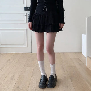 [Includes inner shorts] Tiered chiffon pleated mini skirt