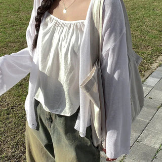 Linen knit sheer V-neck cardigan