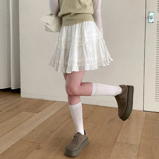 [Pants lining] Band frill mini high-waist skirt