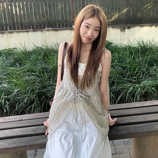 [3 colors] Checkered bustier set blouse plus size summer dress