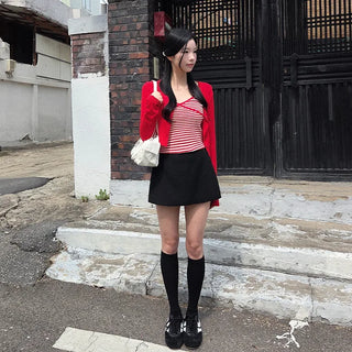 (Set) Striped camisole & long-sleeved cardigan set