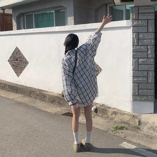 Large size check shirt