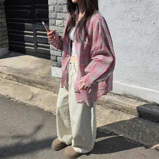 Pink checkered oversized shirt