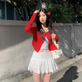 Cropped Layered Round Neck Cardigan