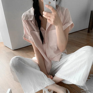 Oversized striped sheer roll-up shirt