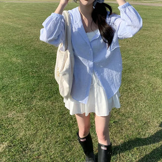 Sheer Stripe Shirt Hoodie - Oversized Silhouette