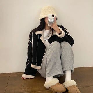 Boa Collar Loose Fit Shearling Coat
