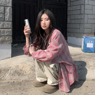 Pink checkered oversized shirt