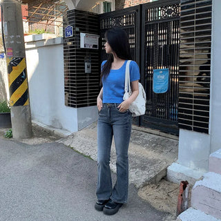 Round neck puff blouse