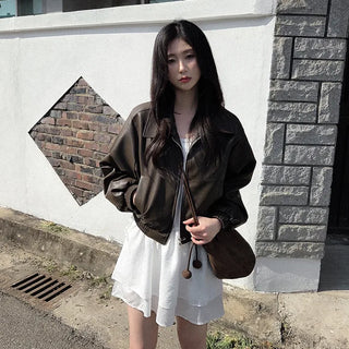 Cropped faux leather blouson