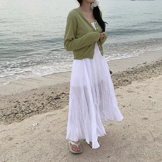 [2 colors] Oversized Chiffon Camisole Bustier Summer Maxi Long Dress