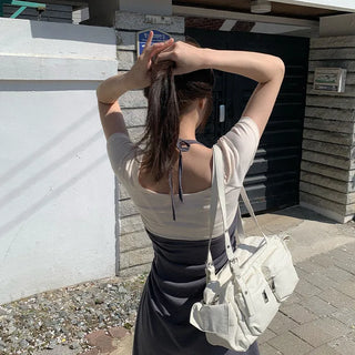 [Set] Layered Camisole & Off-Shoulder T-Shirt Dress Set