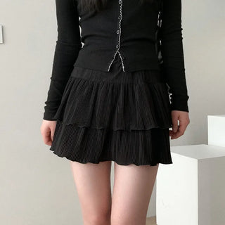 [Includes inner shorts] Tiered chiffon pleated mini skirt