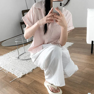 Oversized striped sheer roll-up shirt