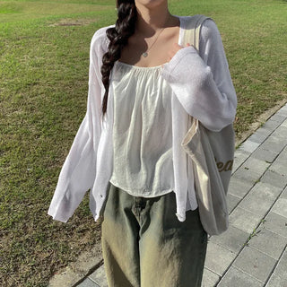 Linen knit sheer V-neck cardigan