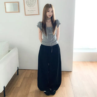 [3 colors] Polka Dot Lace Shirred Puff Sleeve Short Sleeve Slim T-Shirt