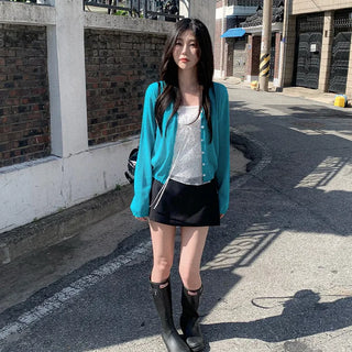 [4 colors] Sun protection sheer lightweight V-neck summer cardigan