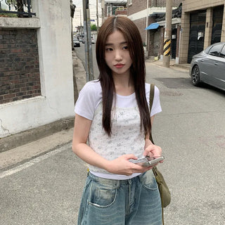 (Set) Flower Holder Neck Camisole Layered T-Shirt