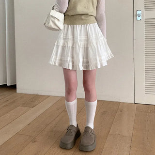 [Pants lining] Band frill mini high-waist skirt